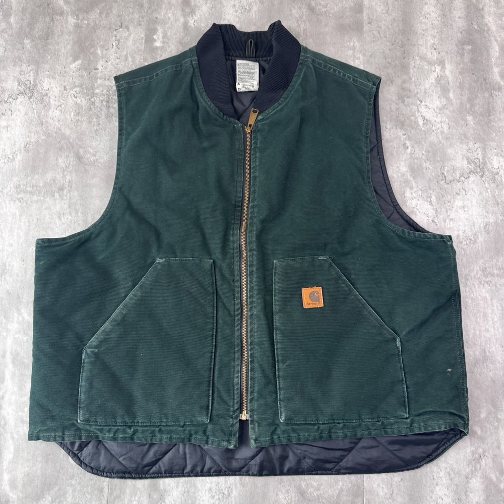 Vintage Carhartt Quilted Artic Vest Men's 2XL Spruce Green Work Canvas V02‎ SPC